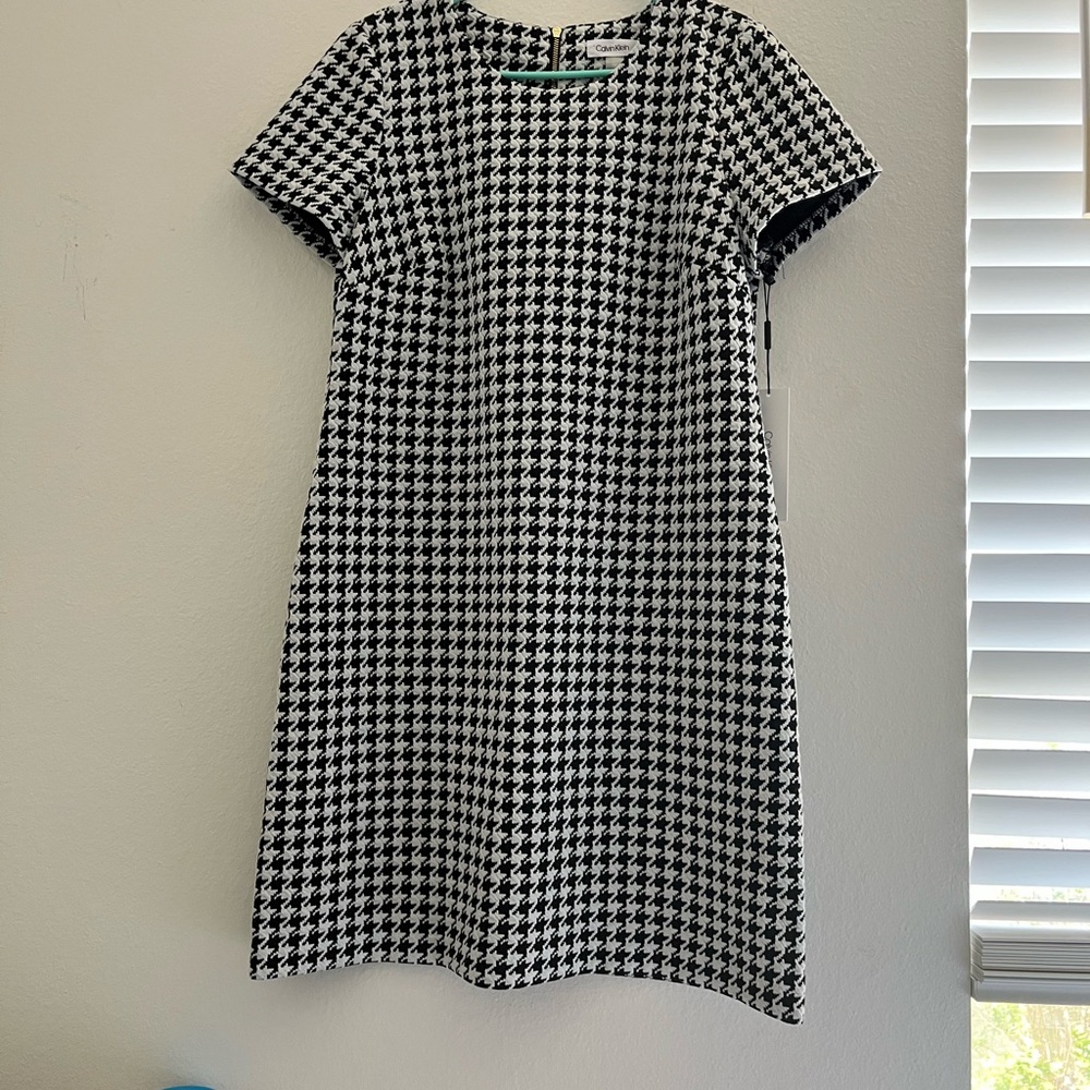 Calvin Klein, Classic Black and White Houndstooth Dress
